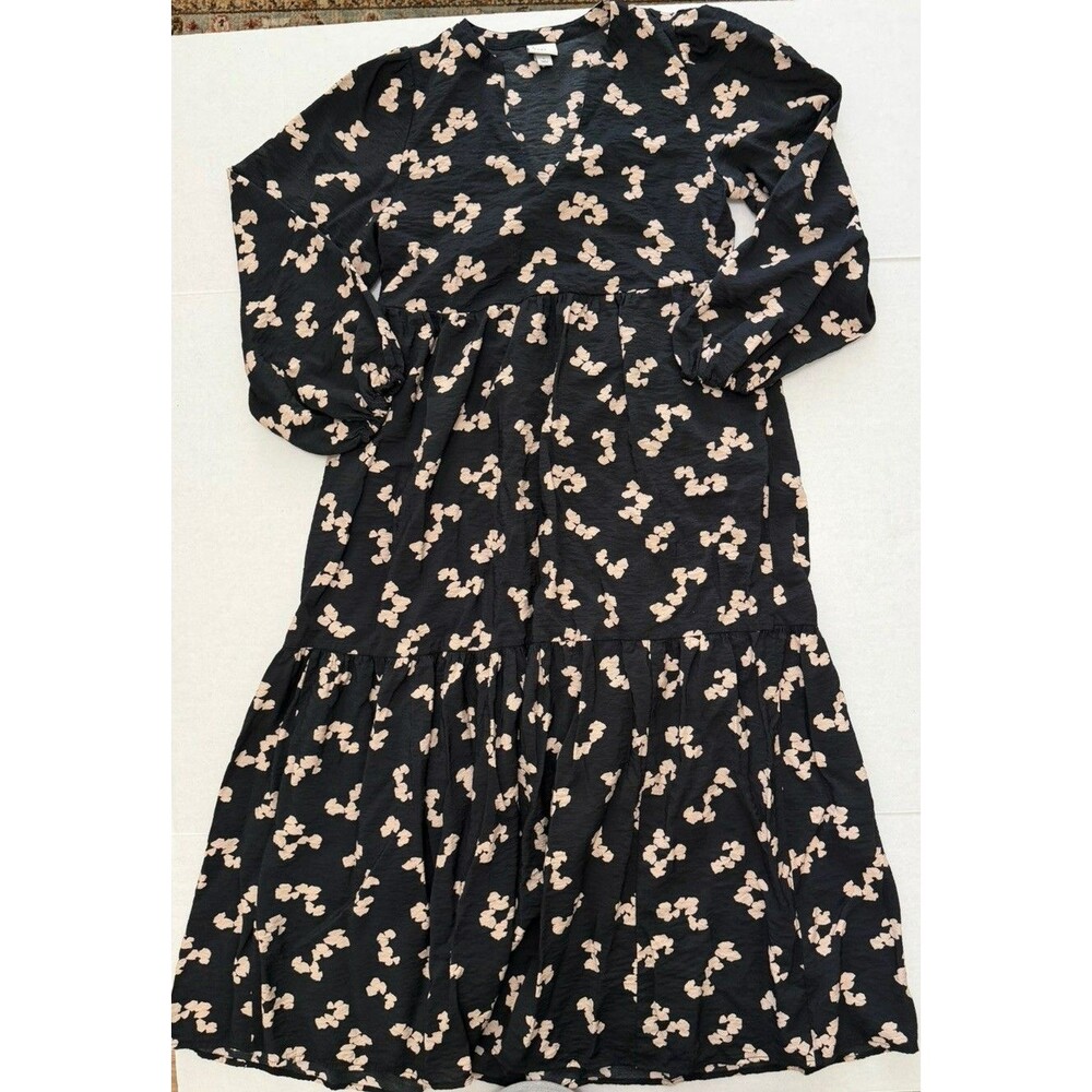 Romantic Textured Women’s Maxi Dress A New Day S Black Cream Floral Prairie